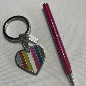 Coach Multicolor Striped Heart Key Ring - Silver Hardware